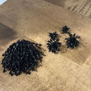 Vintage Black Beaded Statement Brooch and Earrings Set